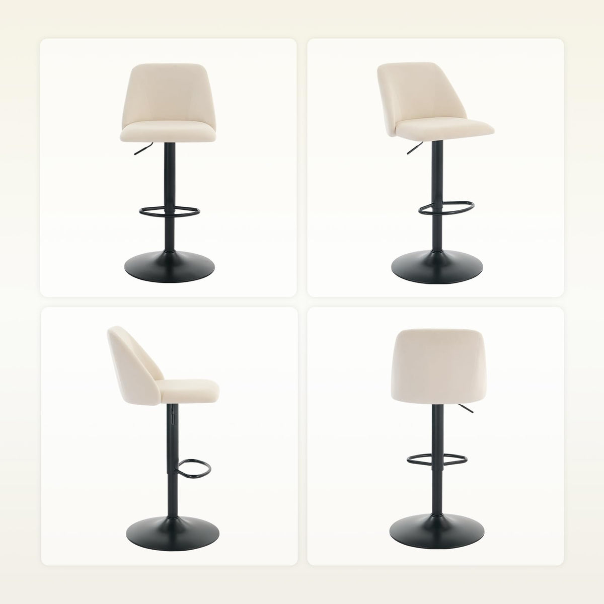 COLAMY Bar Stools Set of 2, Modern Swivel Bar Chairs, Adjustable Upholstered Barstools Counter Height with Full Backrest for Bar, Dining Room, Kitchen Island, Beige