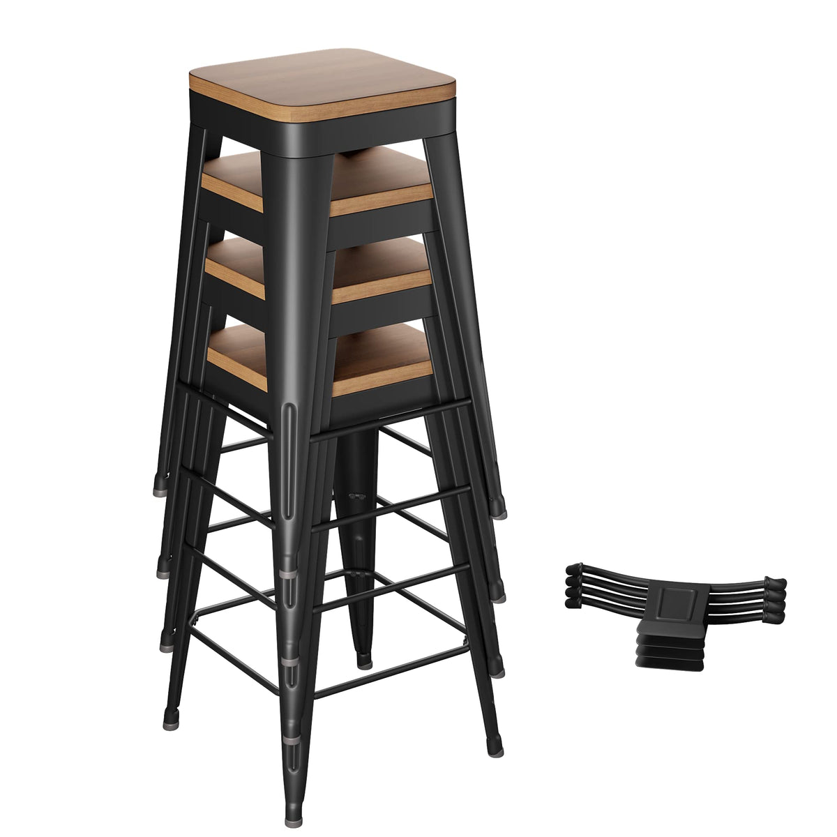 POINTANT Bar Stools Set of 4 Metal Bar Stool Counter Height Bar Stools 26" Black Modern Bar Chairs with Back and Wooden Seat Bar Stool Counter Height