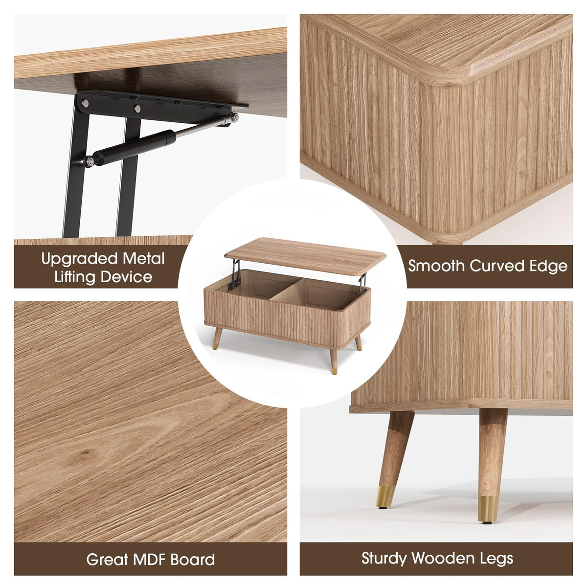 Vanvuson Lift Top Coffee Table with Storage for Living Room,38",Natural Oak