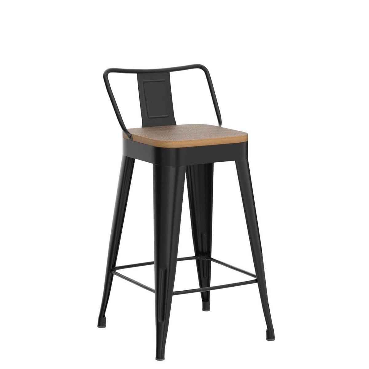 POINTANT Bar Stools Set of 4 Metal Bar Stool Counter Height Bar Stools 26" Black Modern Bar Chairs with Back and Wooden Seat Bar Stool Counter Height