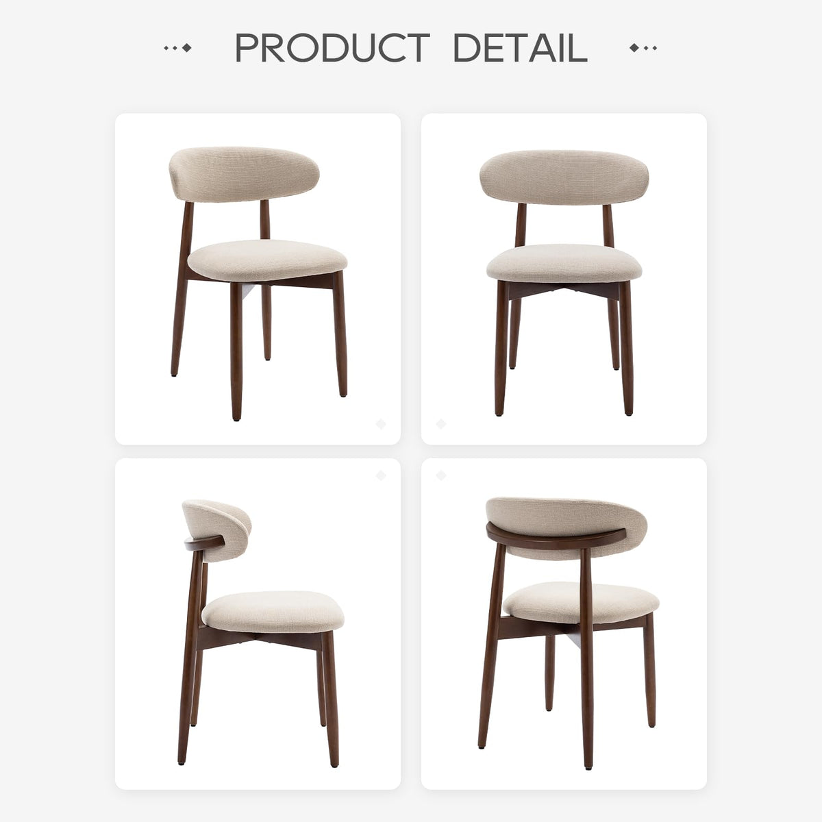 COLAMY Wooden Dining Chairs Set of 4, Modern Fabric Upholstered Kitchen Side Chairs, Farmhouse Dining Room Chair with Foot Pegs, Beige