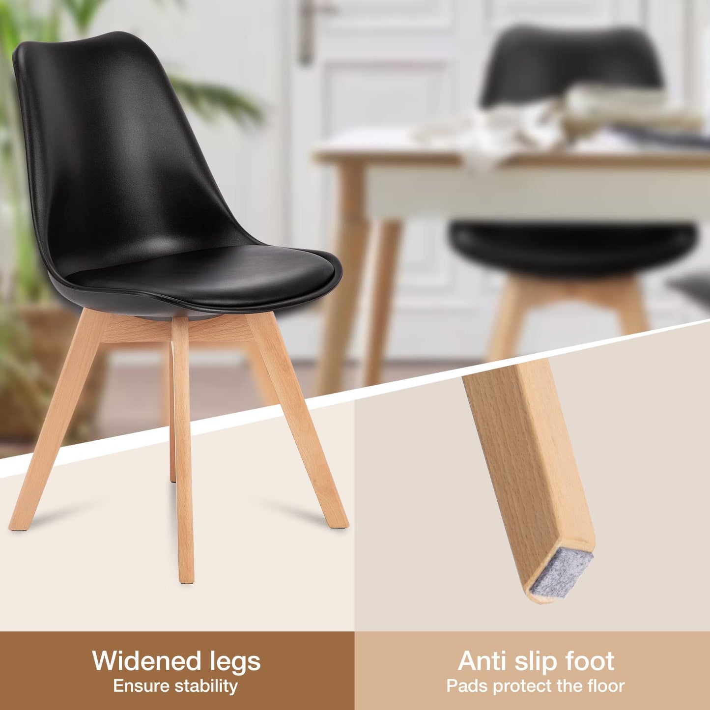 OLIXIS Dining Chairs Set of 8, Kitchen Chairs Wood Legs and PU Leather