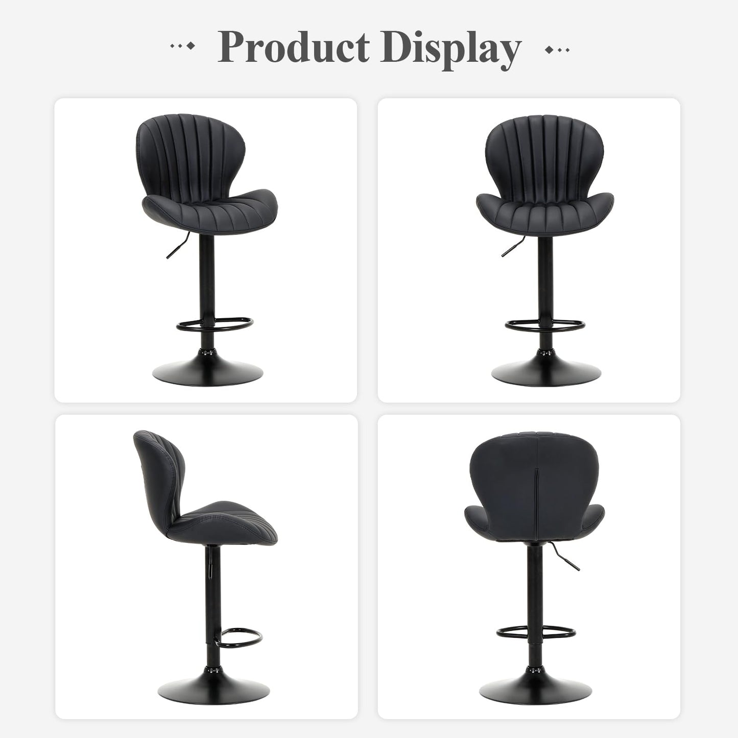 COLAMY Bar Stools Set of 4, Modern Swivel Bar Chairs, Adjustable Faux Leather Upholstered Barstools Counter Height with High Backrest for Bar, Kitchen Island, Dining Room, Black