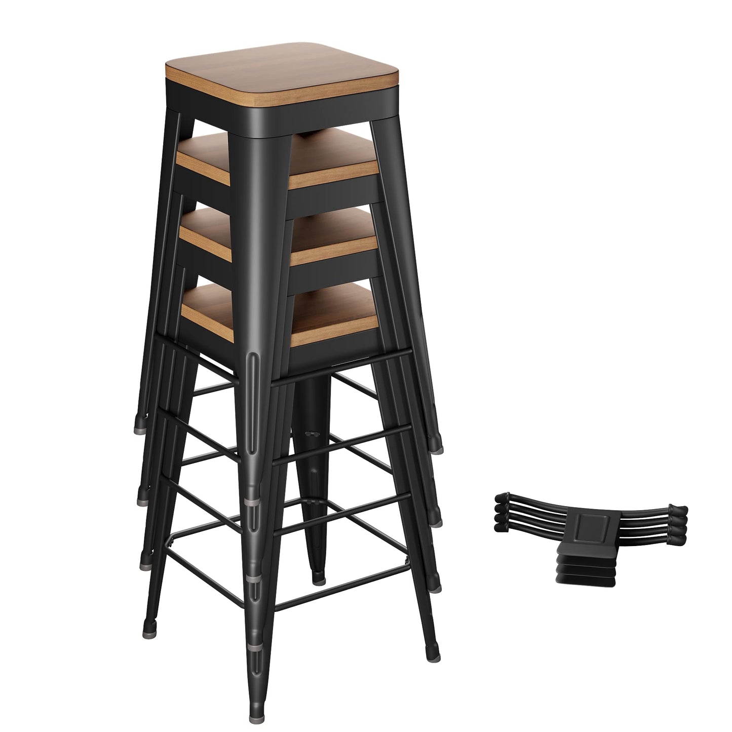 POINTANT Bar Stools Set of 4 Metal Bar Stool Counter Height Bar Stools 26" Black Modern Bar Chairs with Back and Wooden Seat Bar Stool Counter Height