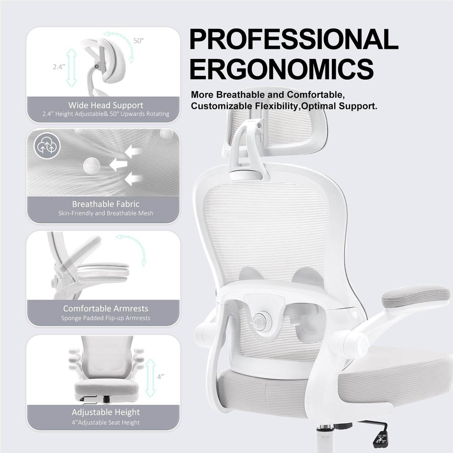 TUKAKA Ergonomic Office Chair,Ultra Thick Spring Cushion Desk Chair,Grey