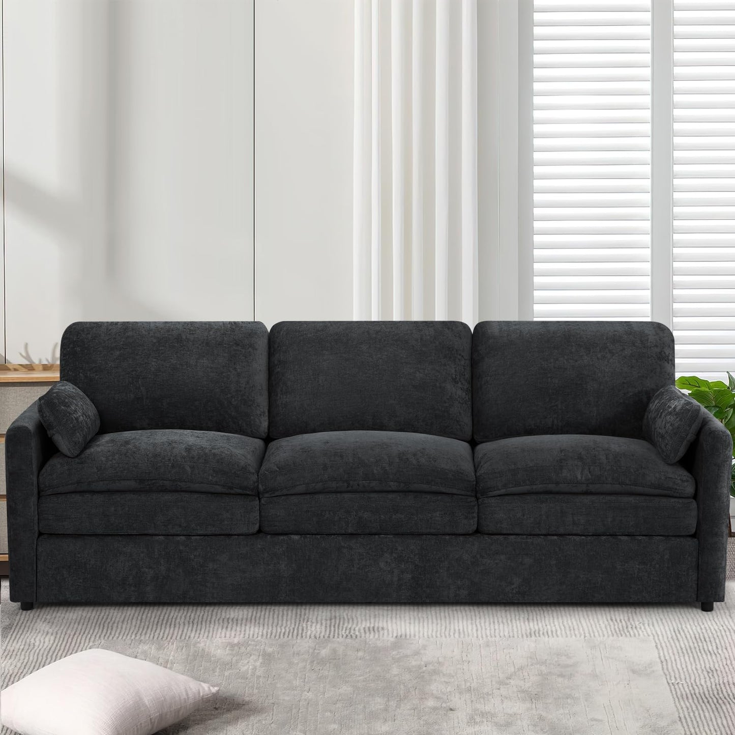 Lesofair 89" Chenille Soft Sofa w/Well-Filled Backrests, Black