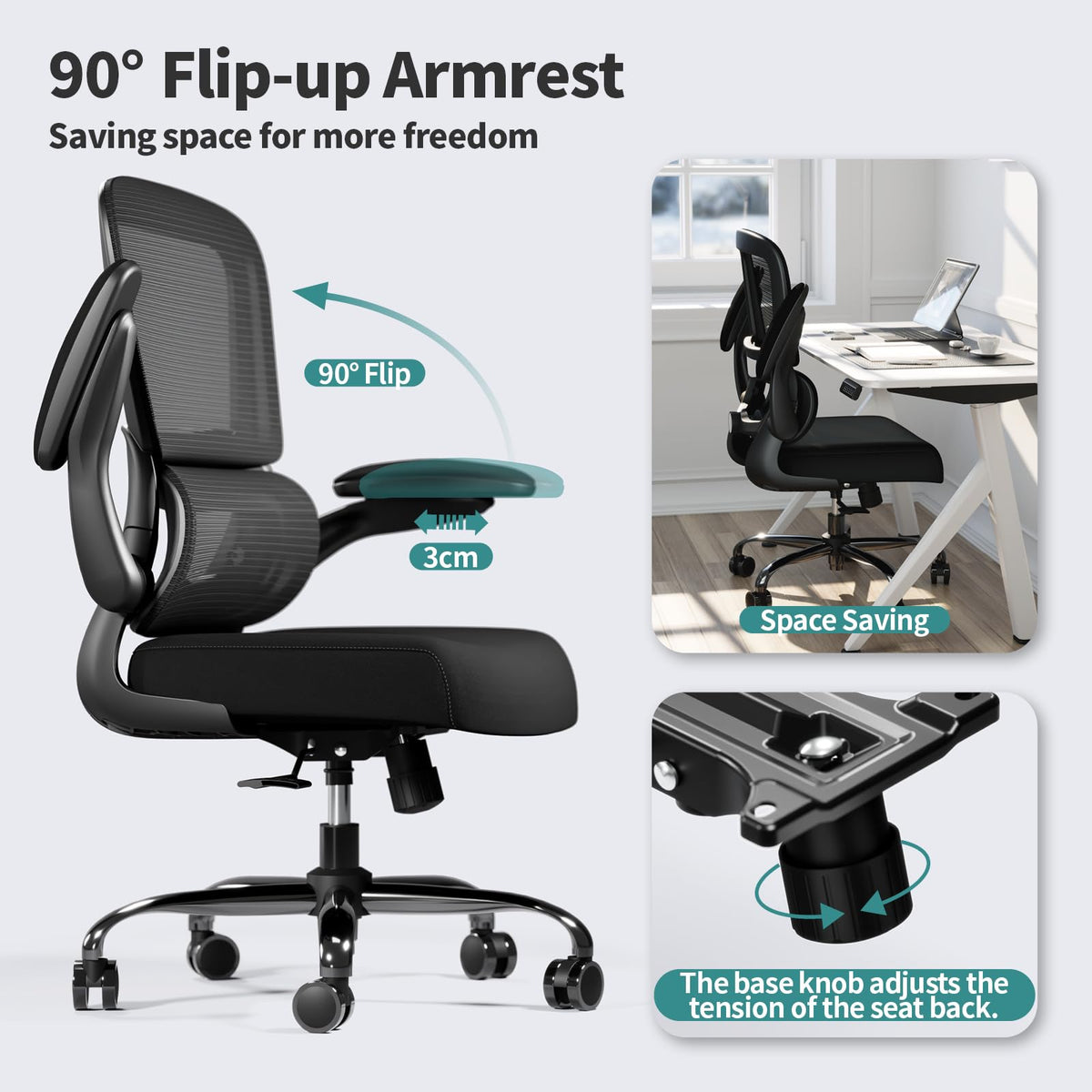 TRALT Office Chair - Ergonomic Desk Chair with Adjustable Lumbar Support, Mesh Computer Chair, Executive Chairs for Home Office Comfortable Lumbar Support (Black)