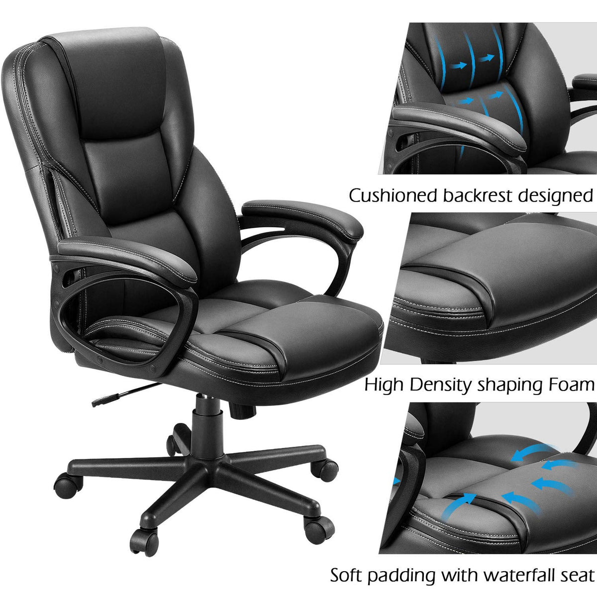 Furmax Office Executive Chair High Back Adjustable Managerial Home Desk Chair, Swivel Computer PU Leather Chair with Lumbar Support (1, Black)