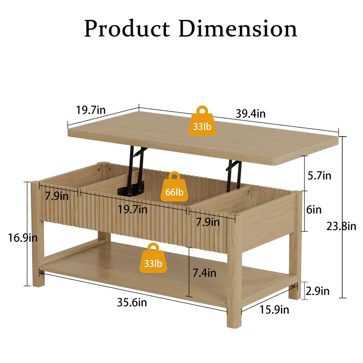 LenPiee Lift Top Coffee Table,Wooden Rectangle Coffee Table with Hidden Storage Compartment,Open Shelf,Solid Wood Legs,Suitable for Living Room,Office (B-Lift Coffee Table-Oak)