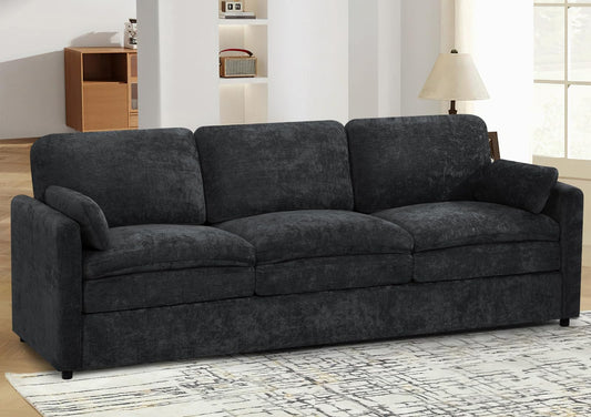 Lesofair 89" Chenille Soft Sofa w/Well-Filled Backrests, Black