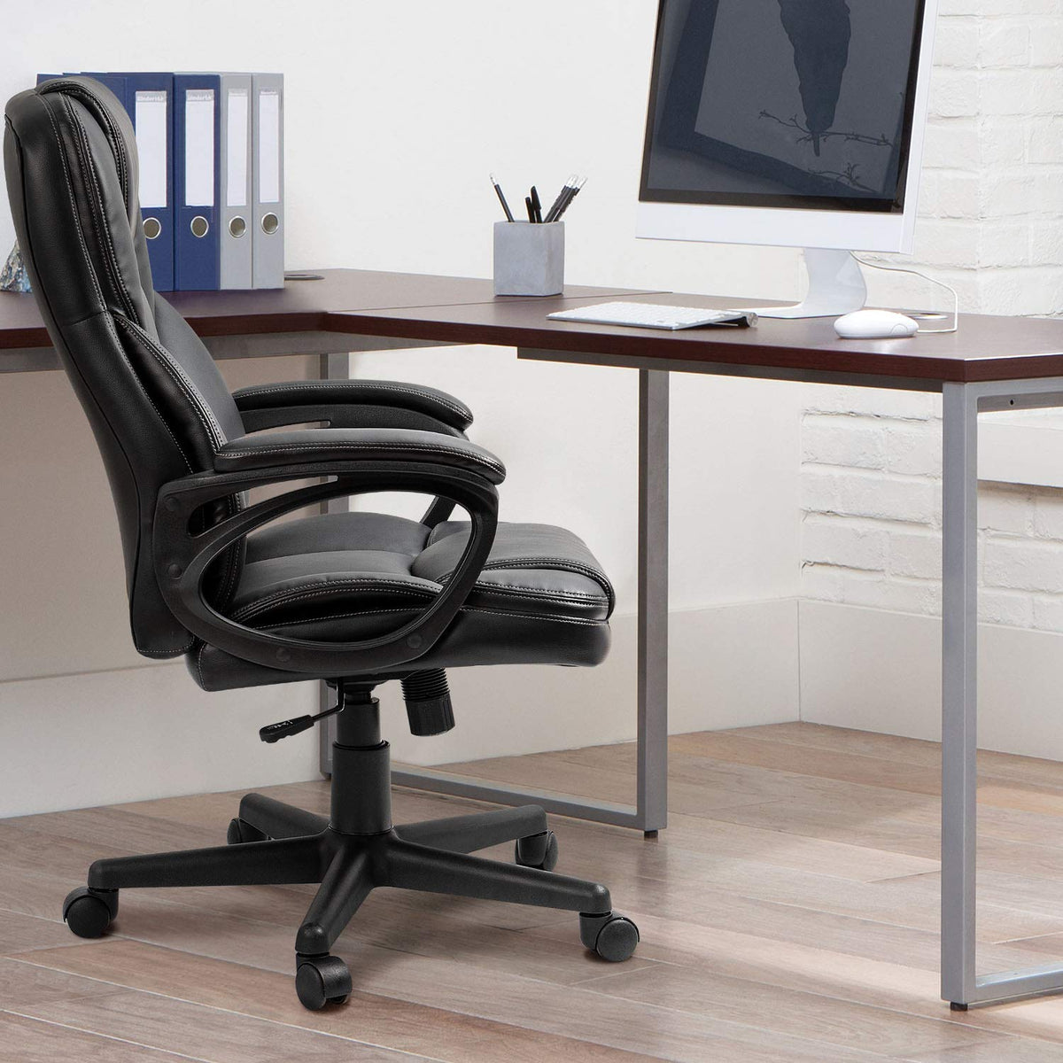 Furmax Office Executive Chair High Back Adjustable Managerial Home Desk Chair, Swivel Computer PU Leather Chair with Lumbar Support (1, Black)