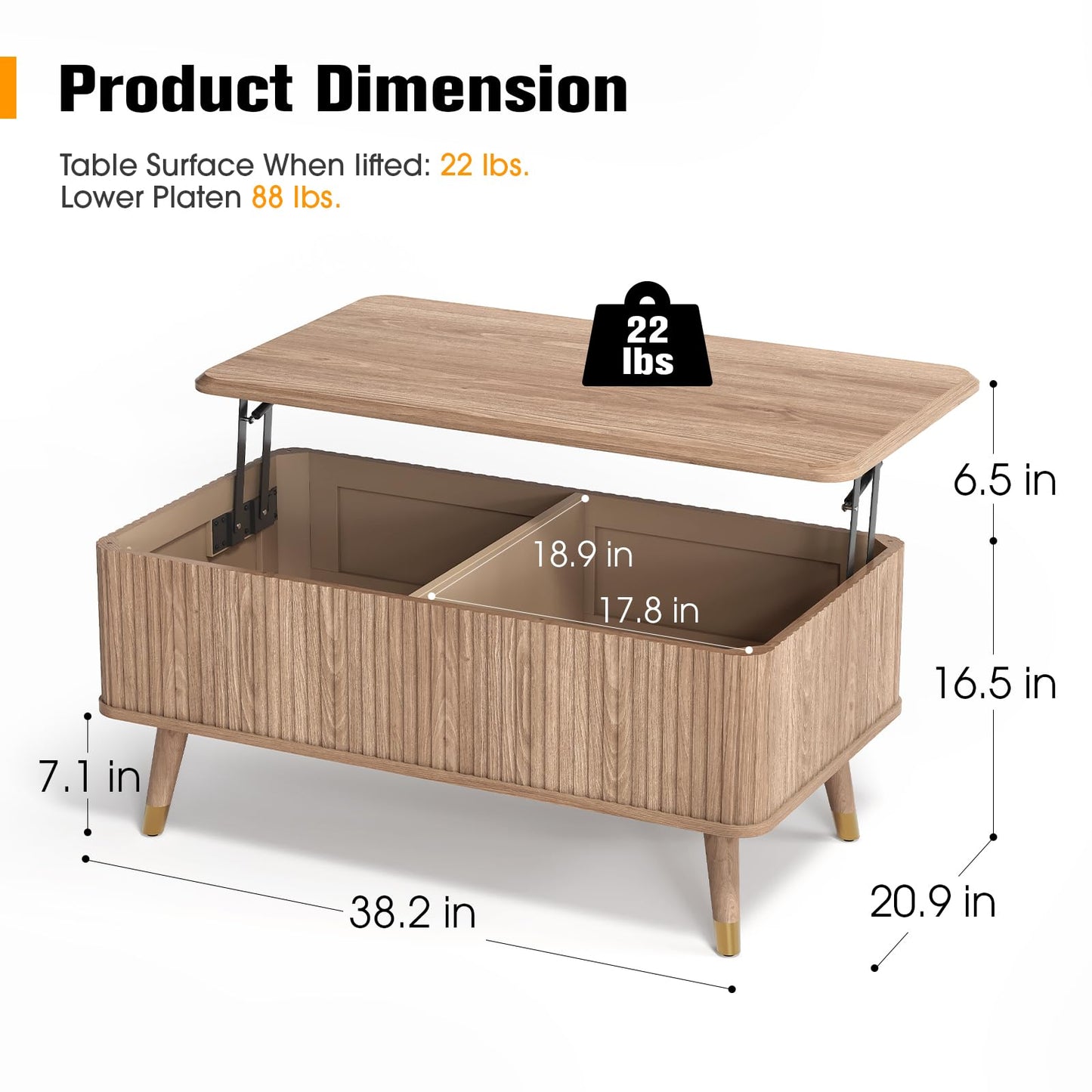 Vanvuson Lift Top Coffee Table with Storage for Living Room,38",Natural Oak