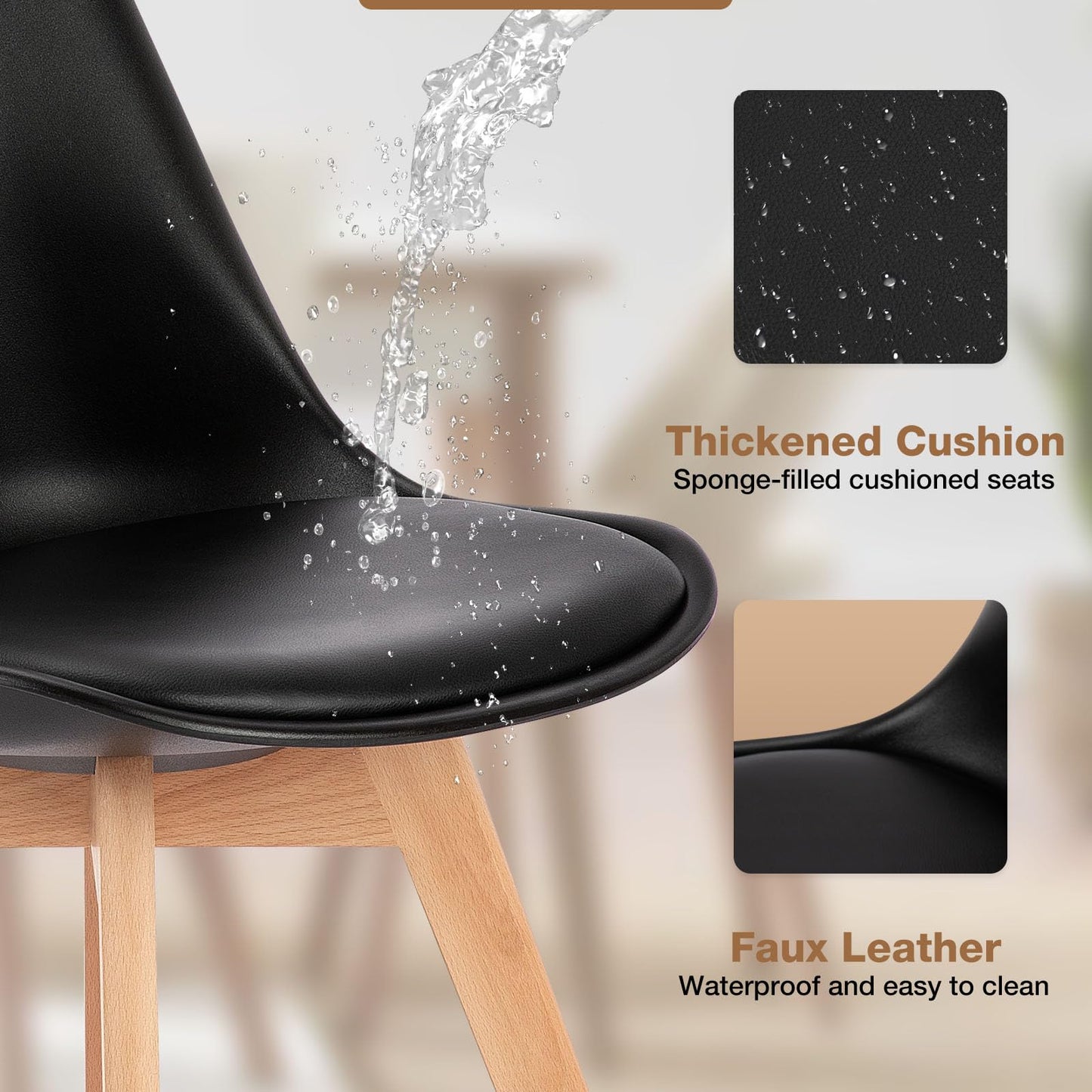 OLIXIS Dining Chairs Set of 8, Kitchen Chairs Wood Legs and PU Leather