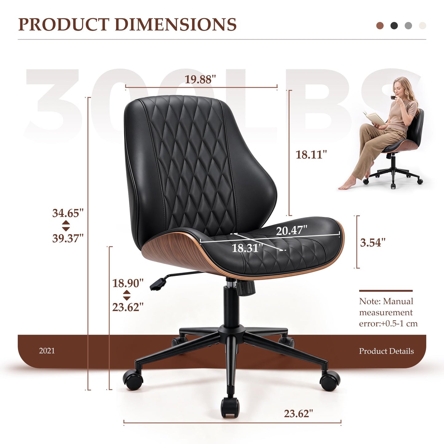 BestGlory Modern Faux Leather Office Chair, Armless Desk Chair, Home Office