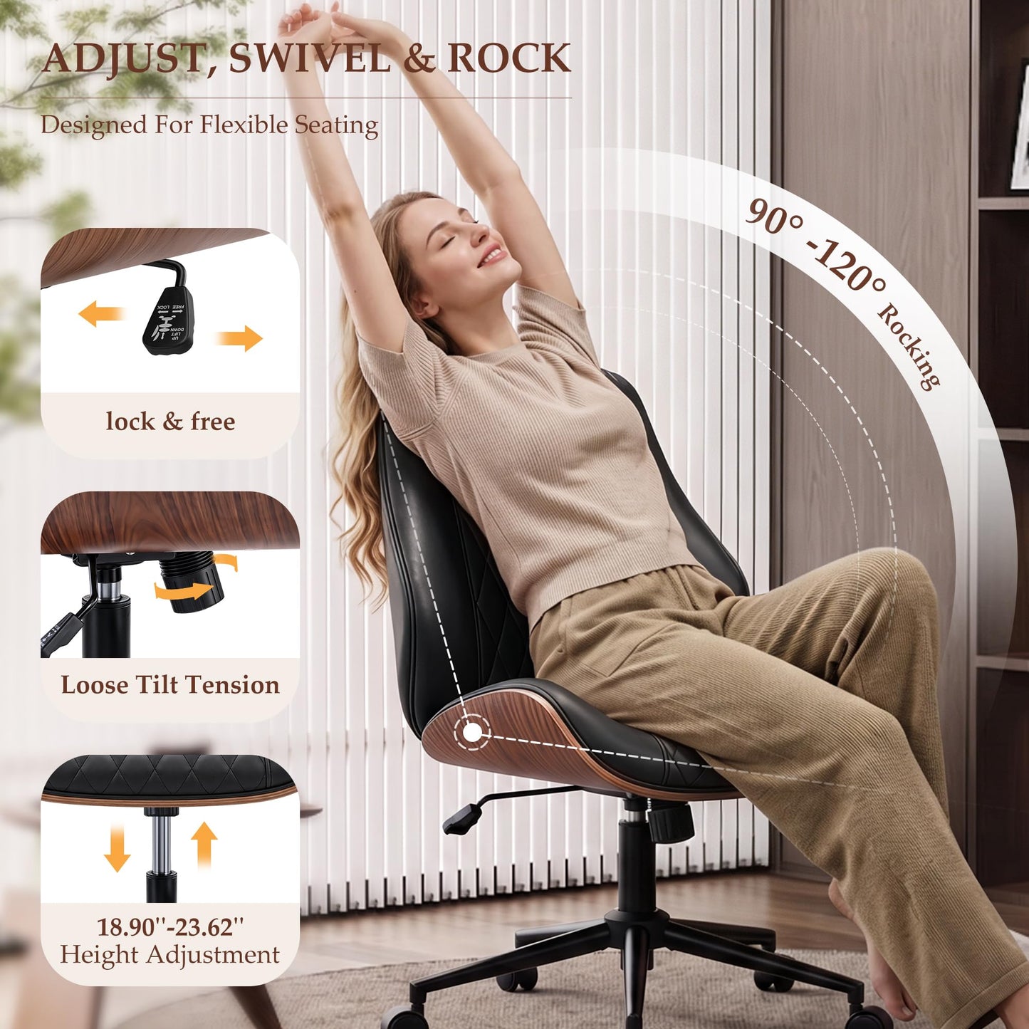 BestGlory Modern Faux Leather Office Chair, Armless Desk Chair, Home Office