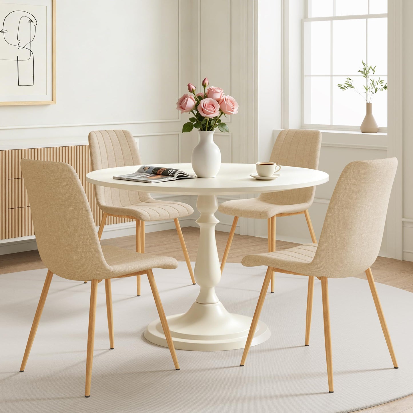 VERHOPE High Back Upholstered Dining Chairs Set of 4, Beige