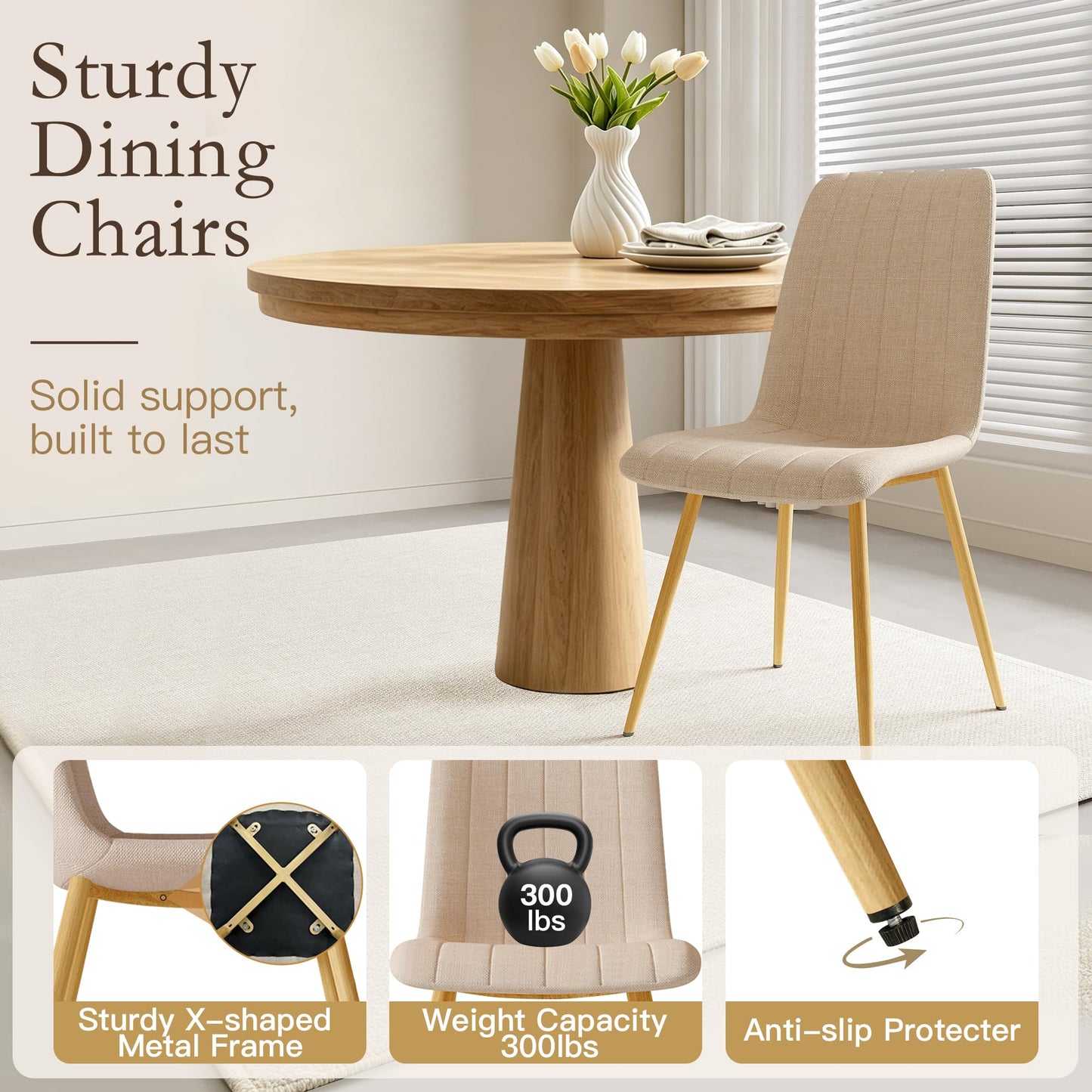 VERHOPE High Back Upholstered Dining Chairs Set of 4, Beige