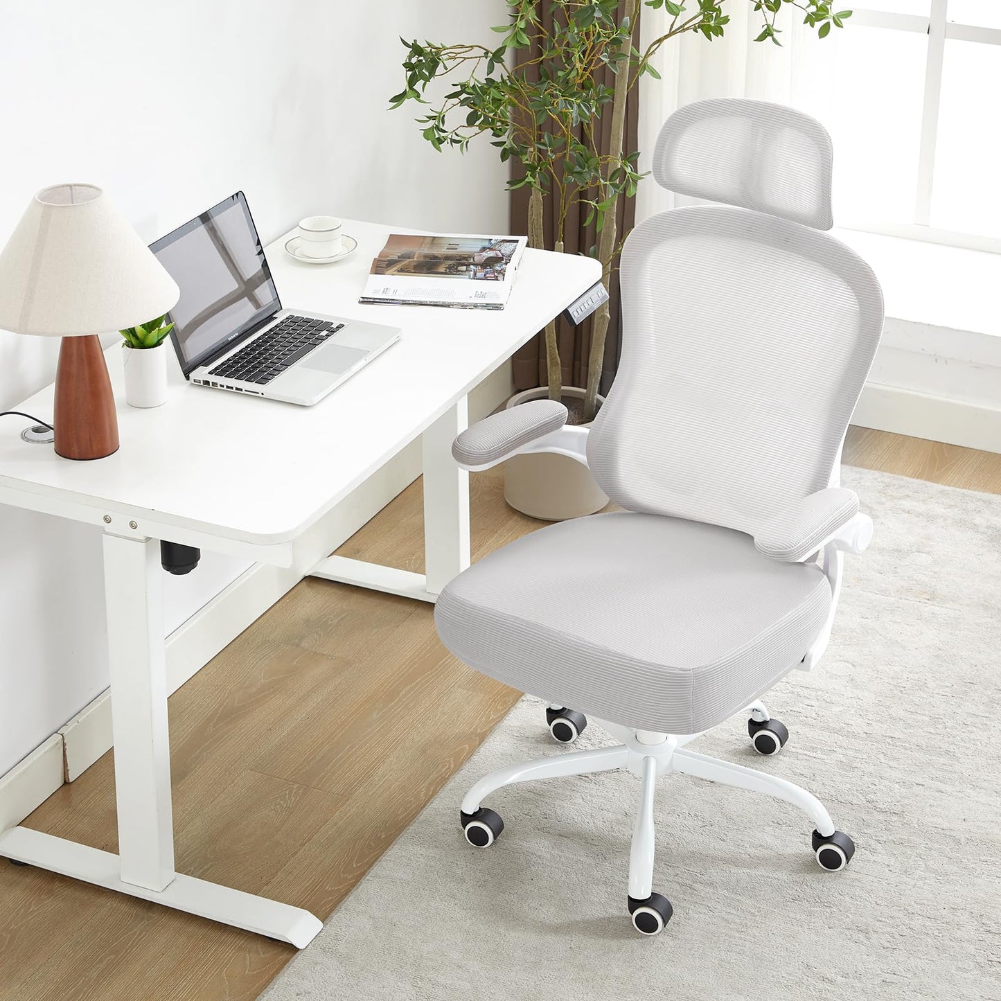 TUKAKA Ergonomic Office Chair,Ultra Thick Spring Cushion Desk Chair,Grey