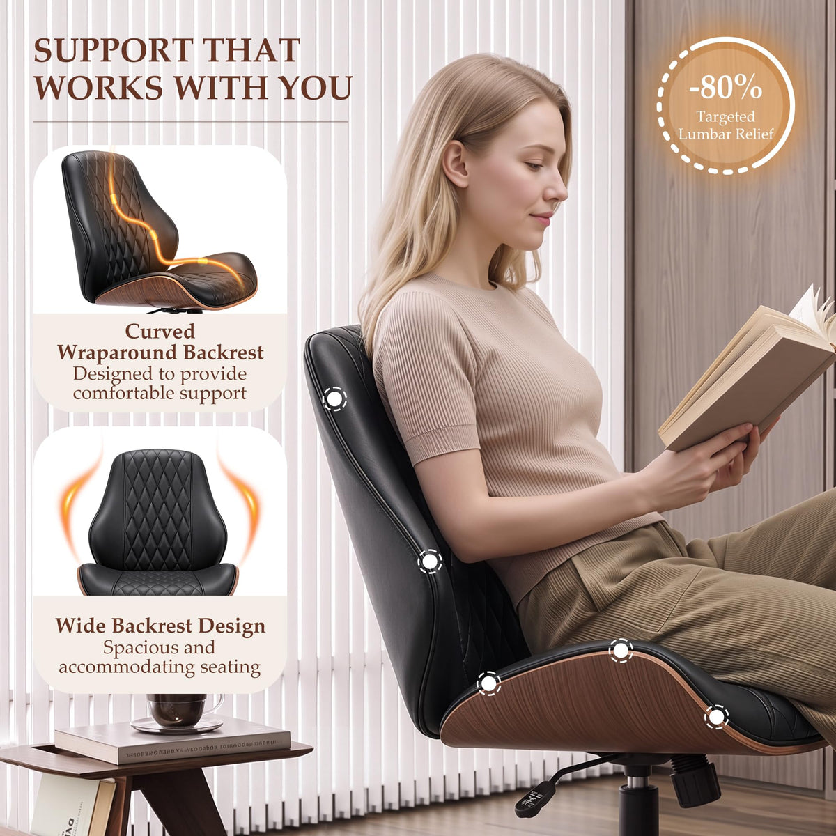 BestGlory Modern Faux Leather Office Chair, Armless Desk Chair, Home Office