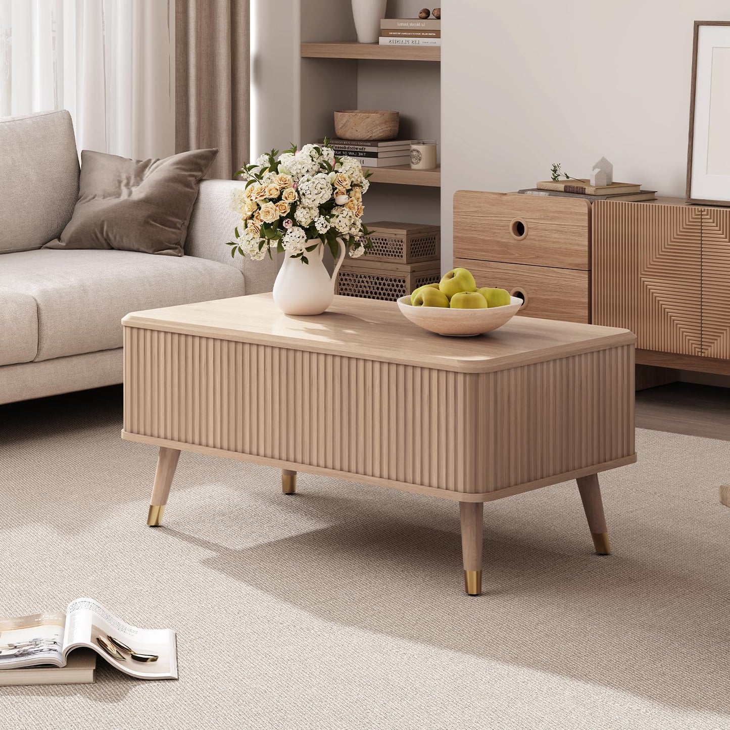 Vanvuson Lift Top Coffee Table with Storage for Living Room,38",Natural Oak