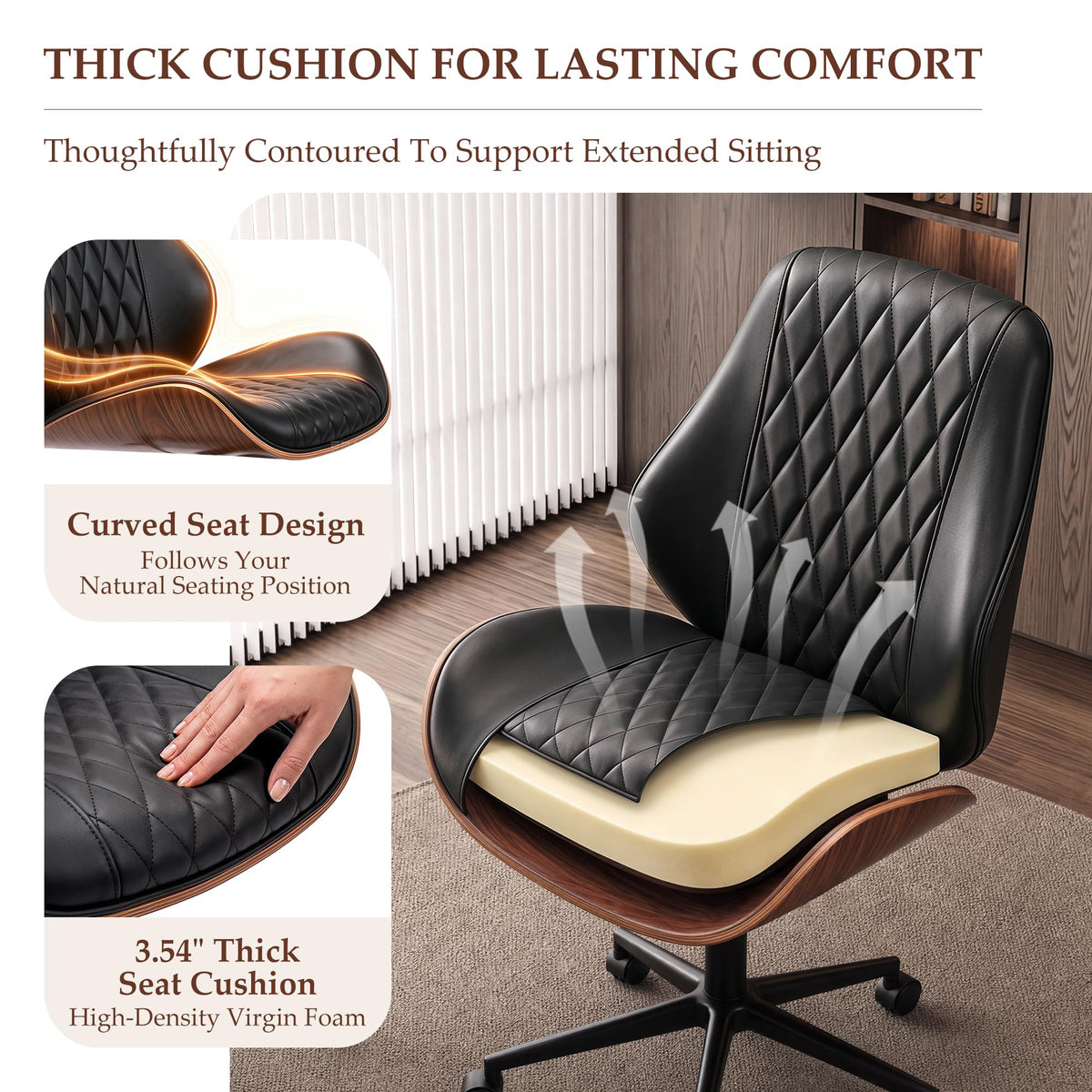 BestGlory Modern Faux Leather Office Chair, Armless Desk Chair, Home Office