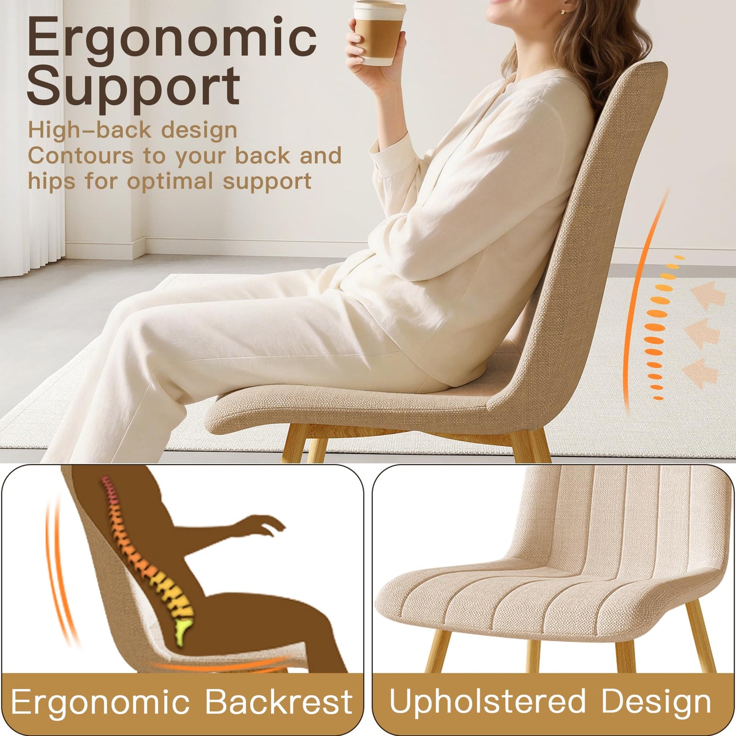 VERHOPE High Back Upholstered Dining Chairs Set of 4, Beige