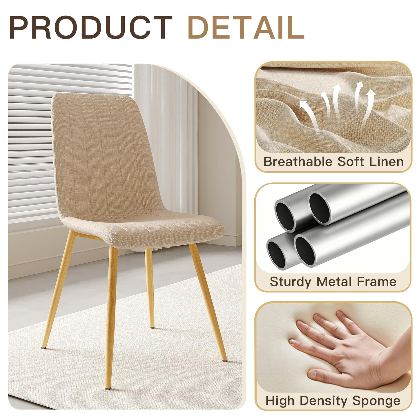 VERHOPE High Back Upholstered Dining Chairs Set of 4, Beige