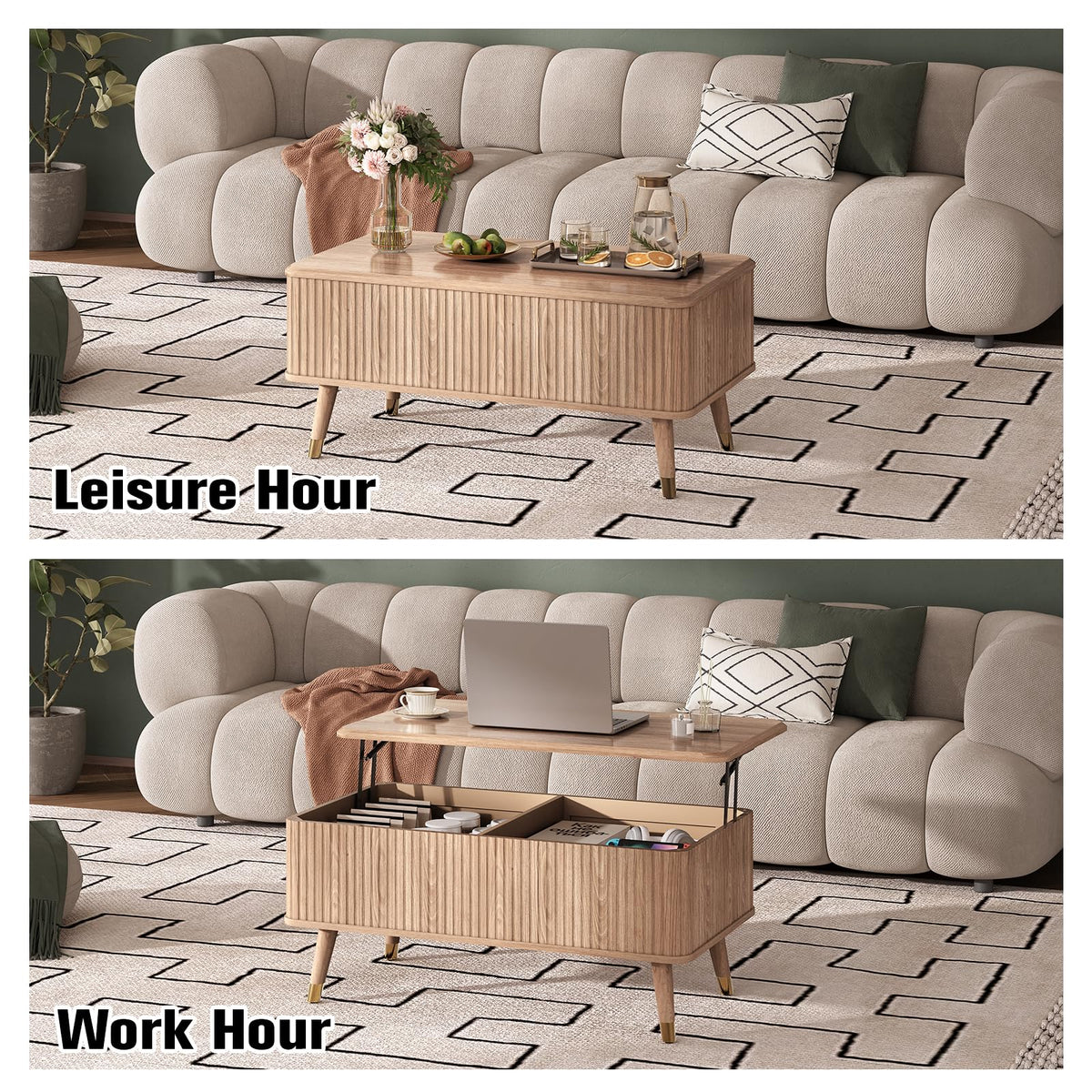 Vanvuson Lift Top Coffee Table with Storage for Living Room,38",Natural Oak