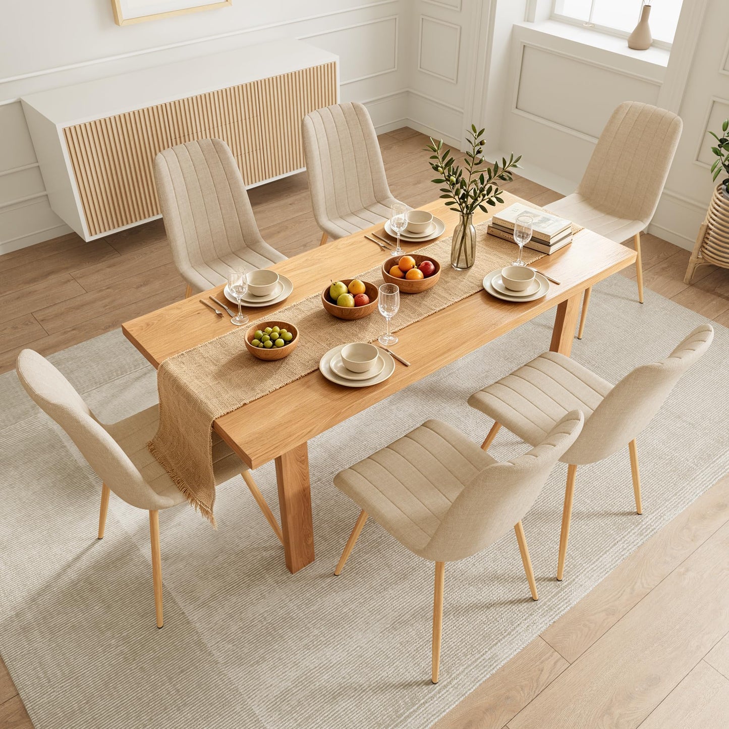 VERHOPE High Back Upholstered Dining Chairs Set of 4, Beige